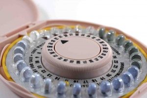 An open container of birth control pills 